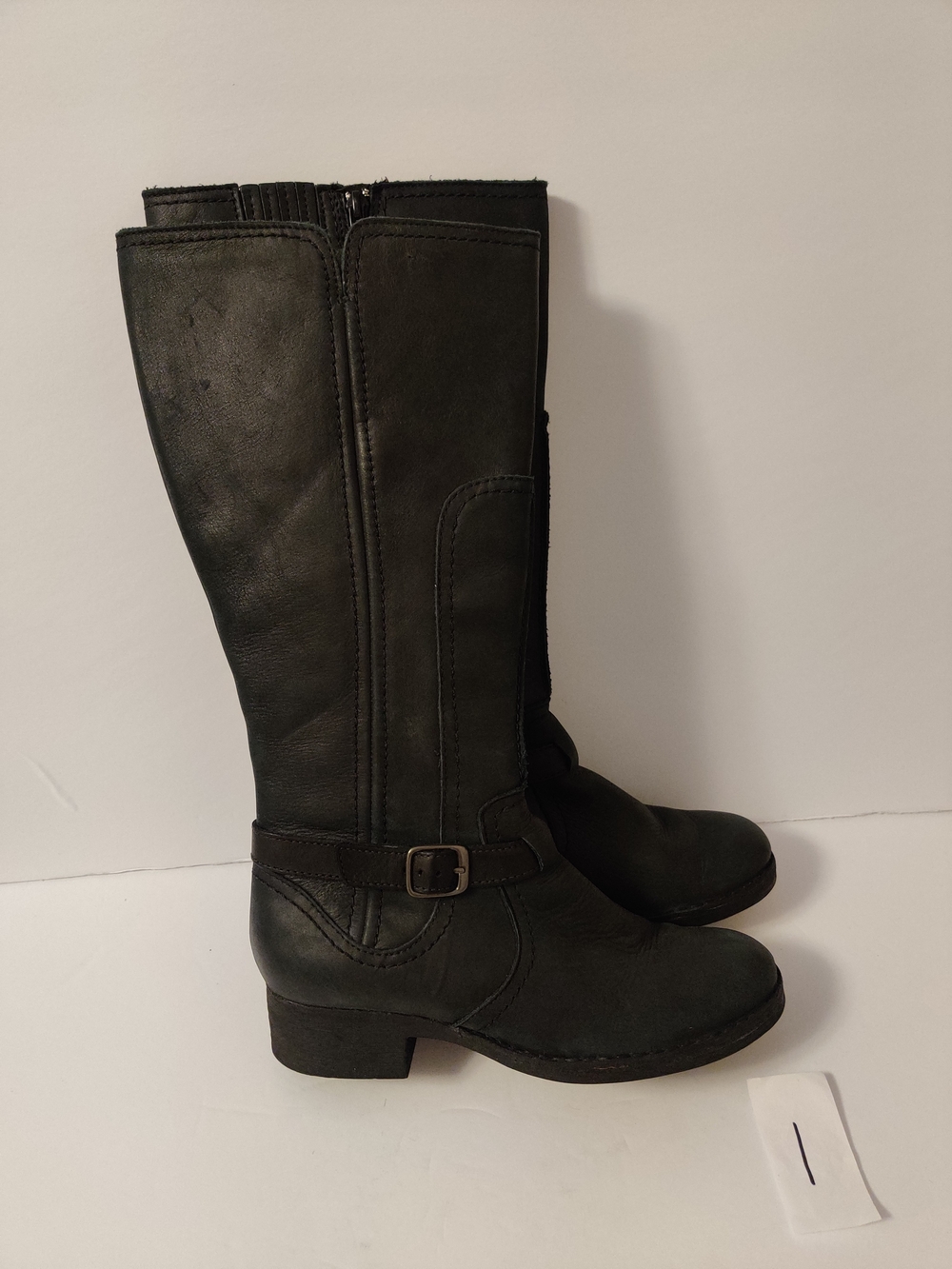 Clarks Black Leather Tall Buckle Boots 7.5